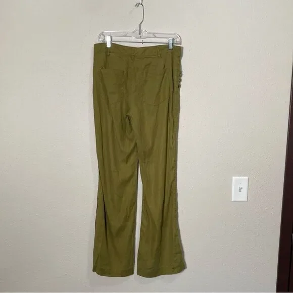 Cabi Charlie Linen / Lyocell Blend Olive Green Wide Leg Trouser Pants Women's 8 - Picture 12 of 14